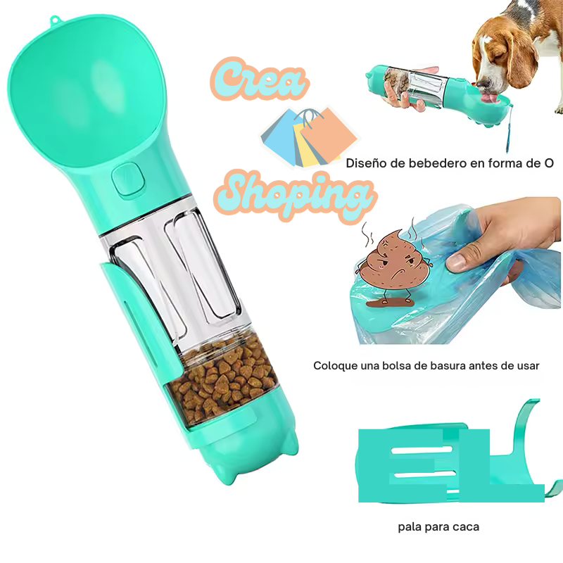 Botella Portátil 3 en 1 para Mascotas – Agua, Comida y Dispensador de Bolsas en un Solo Diseño 🐶🐾