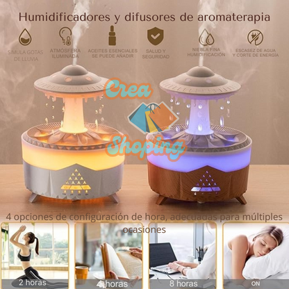 Humidificador Gota de Lluvia – Difusor de Aromaterapia con Luz Nocturna y Temporizador 🌧️✨