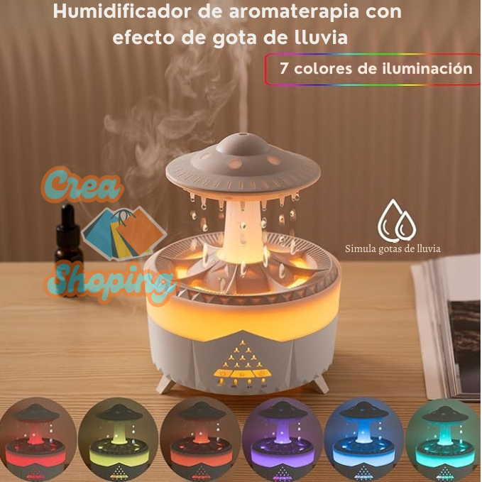 Humidificador Gota de Lluvia – Difusor de Aromaterapia con Luz Nocturna y Temporizador 🌧️✨