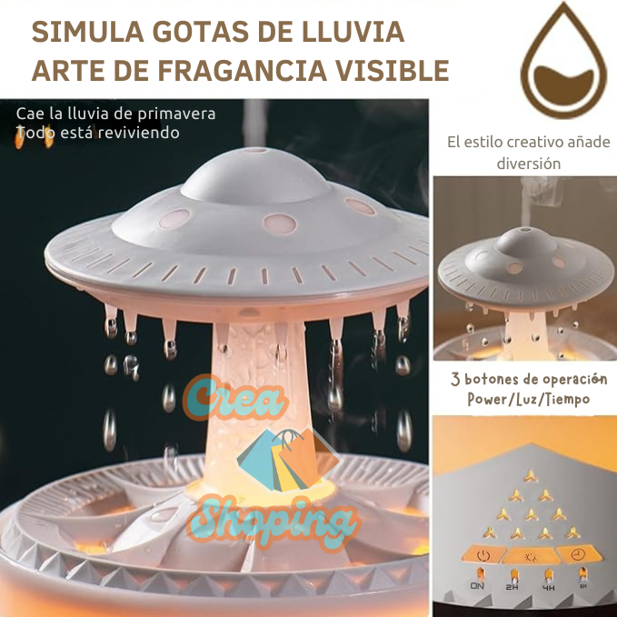 Humidificador Gota de Lluvia – Difusor de Aromaterapia con Luz Nocturna y Temporizador 🌧️✨